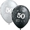 Lateksowe Balony srebrny i czarny z napis. "50" metalik 11" - 28 cm / 25 szt.