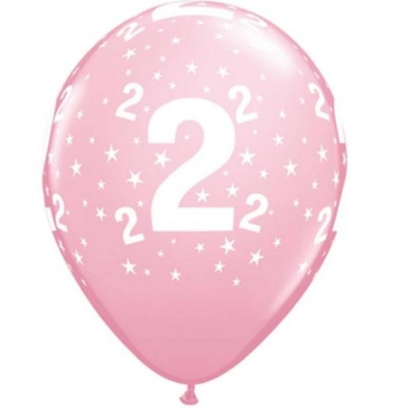 Lateksowe Balony różowy z napis. "2" 11" - 28 cm / 6 szt.