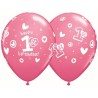 Lateksowe Balony różowy z napis. "1st Happy Birthday" 11" - 28 cm / 25 szt.