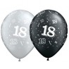 Lateksowe Balony czarny i srebrny z napis. "18" 11" - 28 cm / 25 szt.