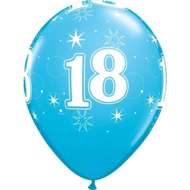 Lateksowe Balony niebieskie z napis. "18" 11" - 28 cm / 6 szt.