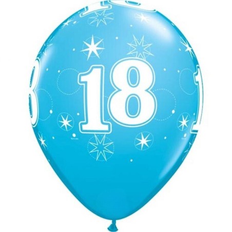 Lateksowe Balony niebieskie z napis. "18" 11" - 28 cm / 6 szt.