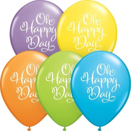 Lateksowe Balony kolorowy z napis. "Oh happy day" 11" - 28 cm / 25 szt.