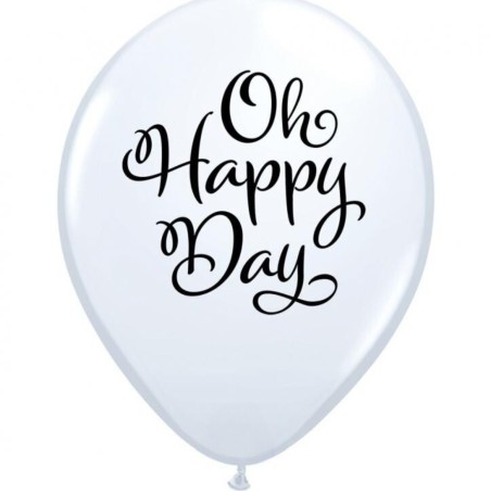 Lateksowe Balony biały z napis. "Oh happy day." 11" - 28 cm / 25 szt.