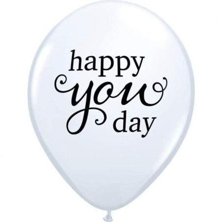 Lateksowe Balony biały z napis. "Happy you day" 11" - 28 cm / 25 szt.