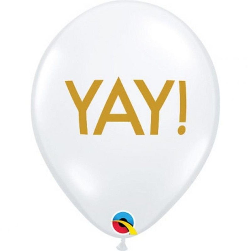 Lateksowe Balony przezroczysty z napis. "YAY!" 11" - 28 cm / 25 szt.