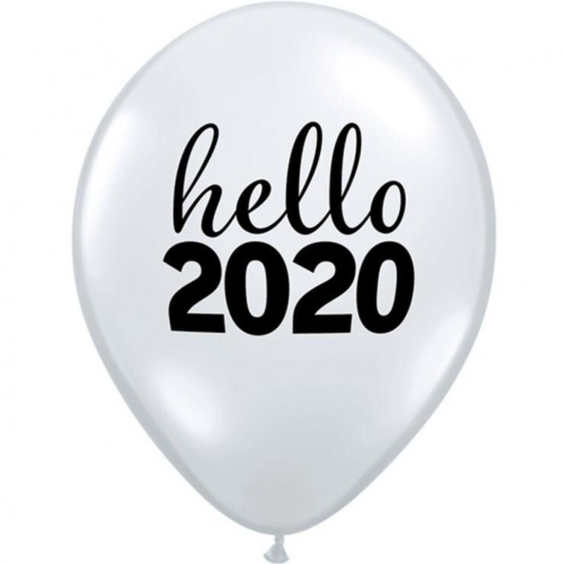 Lateksowe Balony przezroczysty z napis. "Hello 2020" 11" - 28 cm / 1 szt.