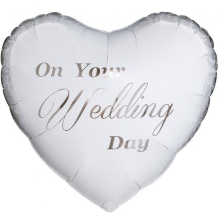Foliowy Balony biały z napis. "On Your Wedding Day"(Serce). 14" - 35 cm / 1 szt.