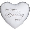 Foliowy Balony biały z napis. "On Your Wedding Day"(Serce). 14" - 35 cm / 1 szt.