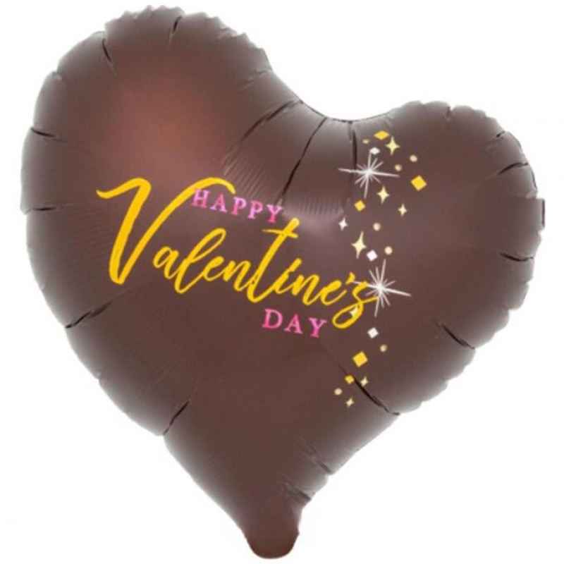 Foliowy Balony brązowy z napis. "Happy Valentines Day"(Serce). 14" - 35 cm / 1 szt.