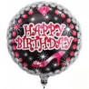 Foliowy Balony czarno-różowy z napis. "Happy Birthday"(Okrągłe). 14" - 35 cm / 1 szt.