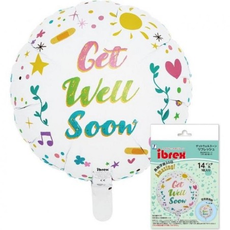 Foliowy Balony kolorowy z napis. "Get well soon"(Okrągłe). 14" - 35 cm / 1 szt.