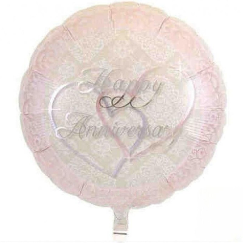 Foliowy Balony biały z napis. "Happy Anniversary"(Okrągłe). 14" - 35 cm / 1 szt.