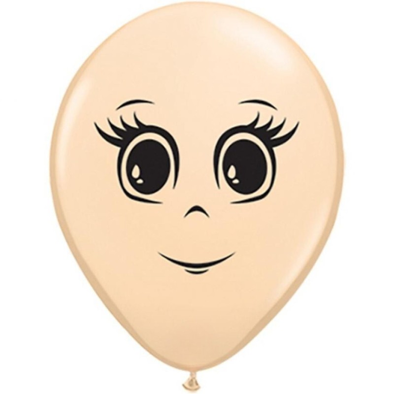 Lateksowe Balony beżowy z nadru. twarz żeńska 5" - 13 cm / 100 szt.