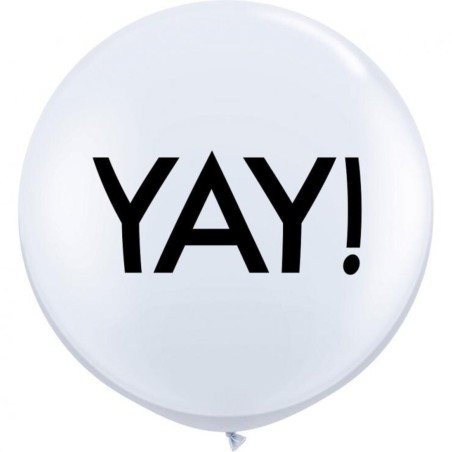 Lateksowe Balony biały z napis. "Yay!"(Kulisty). 36" - 91 cm / 2 szt.