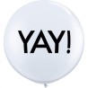 Lateksowe Balony biały z napis. "Yay!"(Kulisty). 36" - 91 cm / 2 szt.