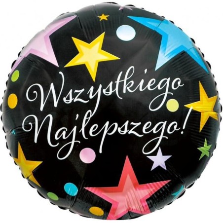 Foliowy Balony kolorowy z napis. "Wszystkiego Najlepszego". 18" - 46 cm / 1 szt.