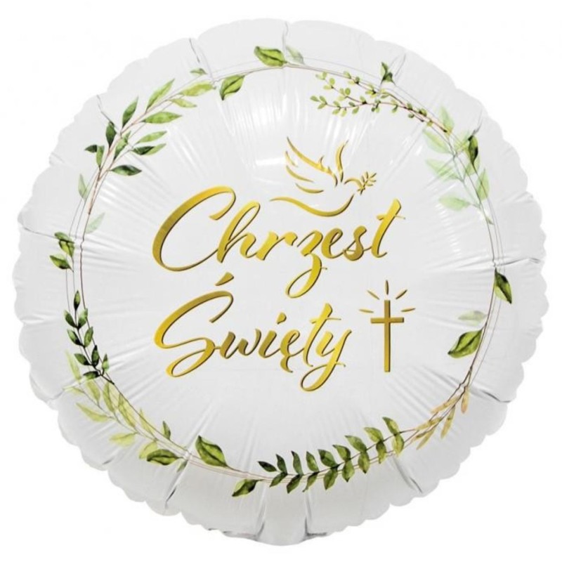 Foliowy Balony biały z napis. "Chrzest Święty". 18" - 46 cm / 1 szt.