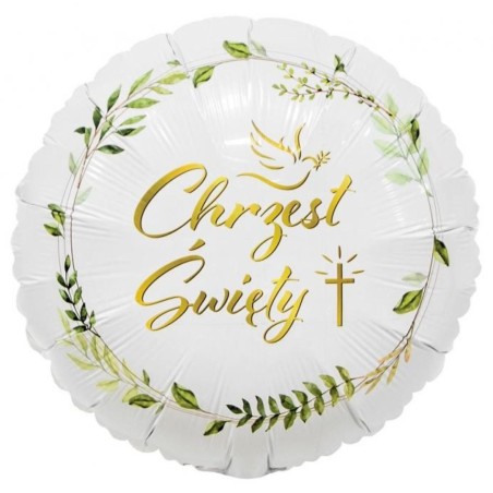 Foliowy Balony biały z napis. "Chrzest Święty". 18" - 46 cm / 1 szt.