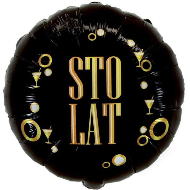 Foliowy Balony czarny z napis. "Sto Lat". 18" - 46 cm / 1 szt.