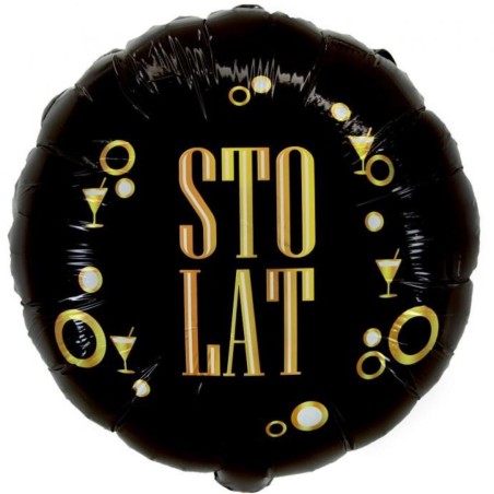 Foliowy Balony czarny z napis. "Sto Lat". 18" - 46 cm / 1 szt.