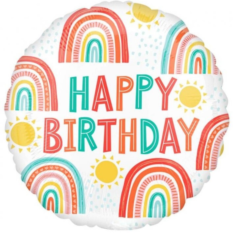 Foliowy Balony kolorowy z napis. "Happy Birthday". 17" - 43 cm / 1 szt. (zapakowany)