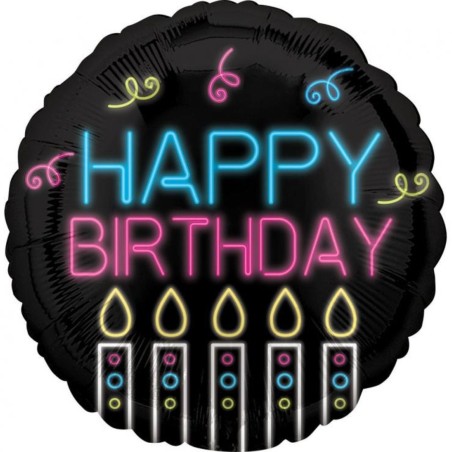 Foliowy Balony czarny z napis. "Happy Birthday". 17" - 43 cm / 1 szt. (zapakowany)