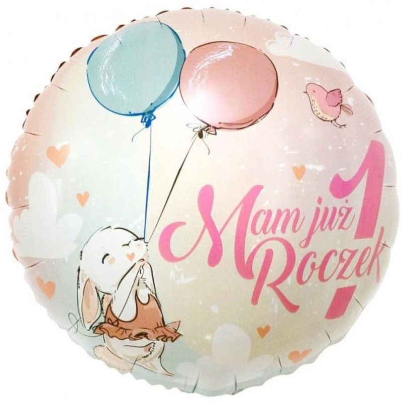 Foliowy Balony kolorowy z napis. "Mam Już 1 Roczek". 18" - 46 cm / 1 szt.