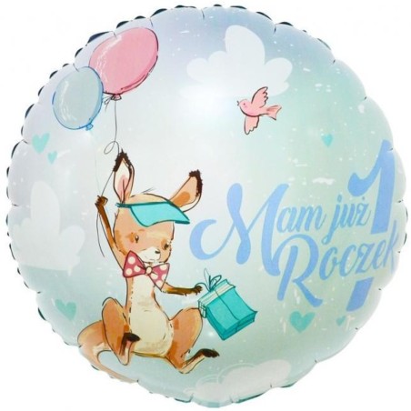 Foliowy Balony kolorowy z napis. "Mam Już 1 Roczek". 18" - 46 cm / 1 szt.