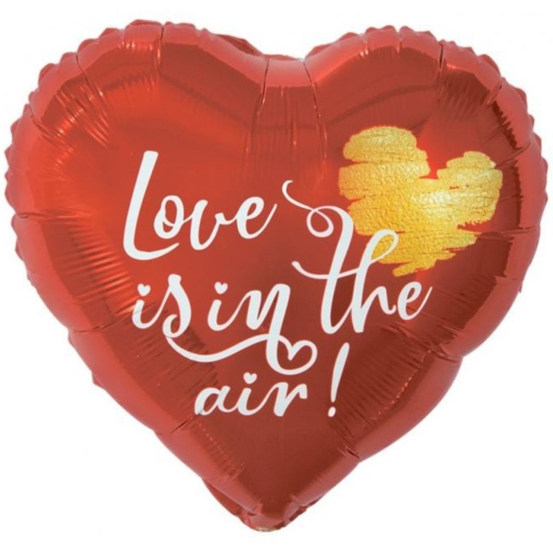 Foliowy Balony czerwony z napis. "Love Is In The Air"(Serce). 18" - 46 cm / 1 szt.