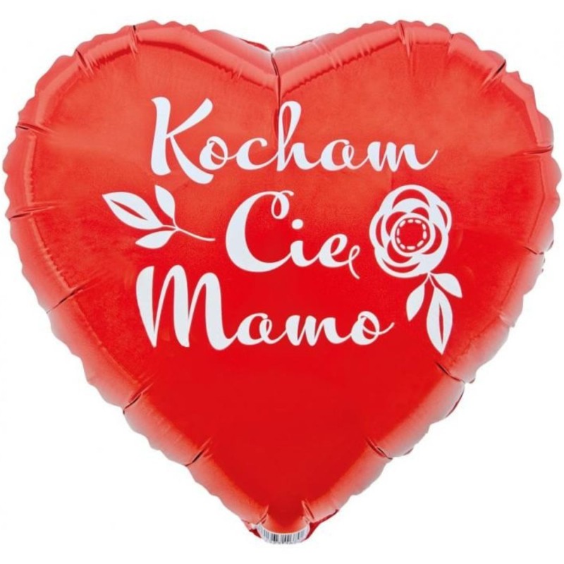 Foliowy Balony czerwony z napis. "Kocham Cię Mamo"(Serce). 18" - 46 cm / 1 szt.