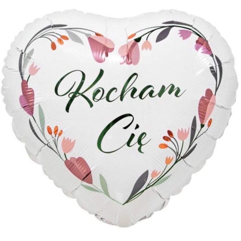 Foliowy Balony białe z napis. "Kocham Cię"(Serce). 18" - 46 cm / 1 szt.