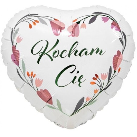 Foliowy Balony białe z napis. "Kocham Cię"(Serce). 18" - 46 cm / 1 szt.