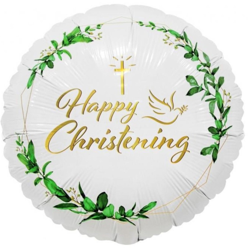 Foliowy Balony biały z napis. "Happy Christening". 18" - 46 cm / 1 szt.