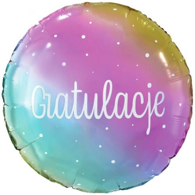 Foliowy Balony kolorowy z napis. "Gratulacje". 18" - 46 cm / 1 szt.