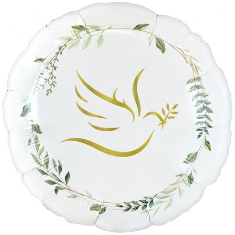 Foliowy Balony białe z nadru. Gołąbek z listkami 18" - 46 cm / 1 szt.