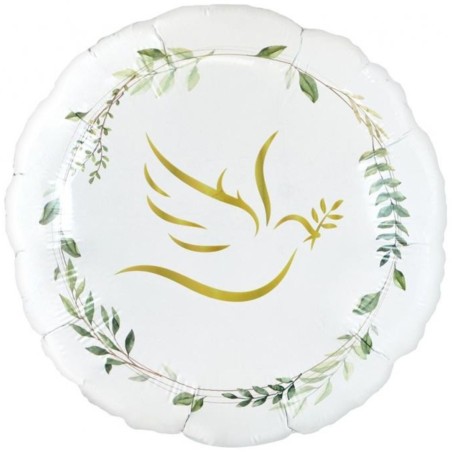 Foliowy Balony białe z nadru. Gołąbek z listkami 18" - 46 cm / 1 szt.