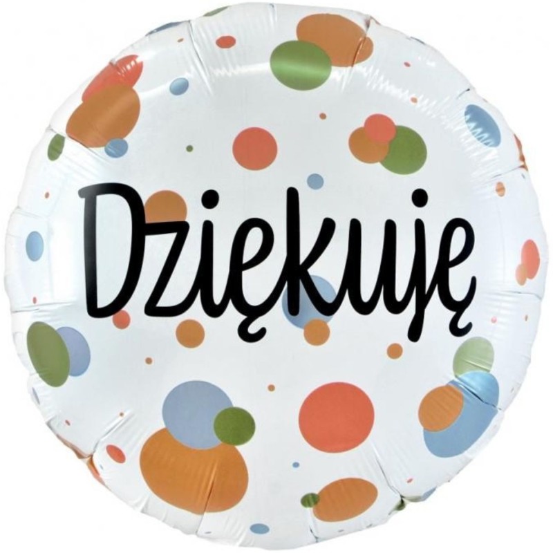Foliowy Balony kolorowy z napis. "Dziękuję". 18" - 46 cm / 1 szt.