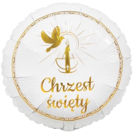 Foliowy Balony białe z napis. "Chrzest Święty". 18" - 46 cm / 1 szt.