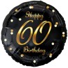 Foliowy Balony czarny z napis. "Happy 60 Birthday" nadruk złoty. 18" - 46 cm / 1 szt.