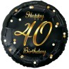 Foliowy Balony czarny z napis. "Happy 40 Birthday" nadruk złoty. 18" - 46 cm / 1 szt.
