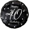 Foliowy Balony czarny z napis. "Happy 40 Birthday" nadruk srebrny. 18" - 46 cm / 1 szt.