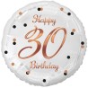 Foliowy Balony biały z napis. "Happy 30 Birthday" nadruk różowo-złoty. 18" - 46 cm / 1 szt.