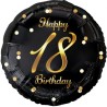 Foliowy Balony czarny z napis. "Happy 18 Birthday" nadruk złoty. 18" - 46 cm / 1 szt.