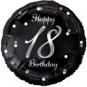 Foliowy Balony czarny z napis. "Happy 18 Birthday" nadruk srebrny. 18" - 46 cm / 1 szt.