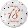 Foliowy Balony biały z napis. "Happy 18 Birthday" nadruk różowo-złoty. 18" - 46 cm / 1 szt.