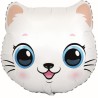 Foliowe Balony białe w kształcie głowy kotka. 24" - 61 cm / 1 szt.(pakowany)