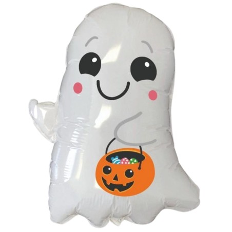 Foliowe Balony białe w kształcie Duszek z wiaderkiem. 24" - 61 cm / 1 szt.