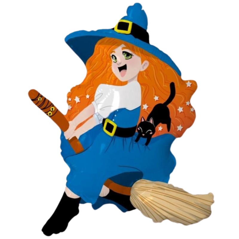 Foliowe Balony kolorowe w kształcie Czarownica na miotle. 24" - 61 cm / 1 szt.