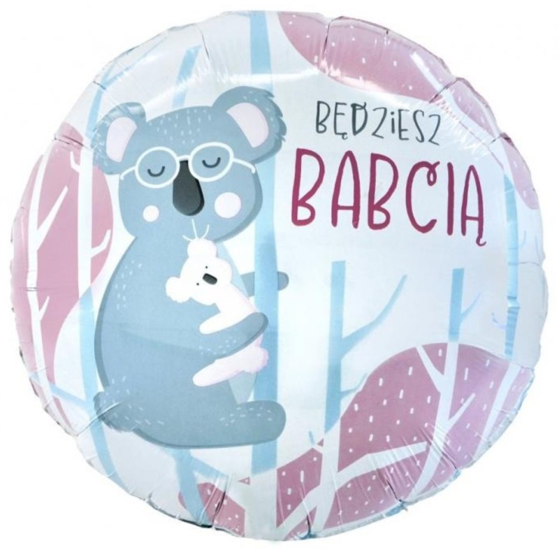 Foliowe Balony kolorowe z napis. "Będziesz Babcią". 18" - 46 cm / 1 szt.